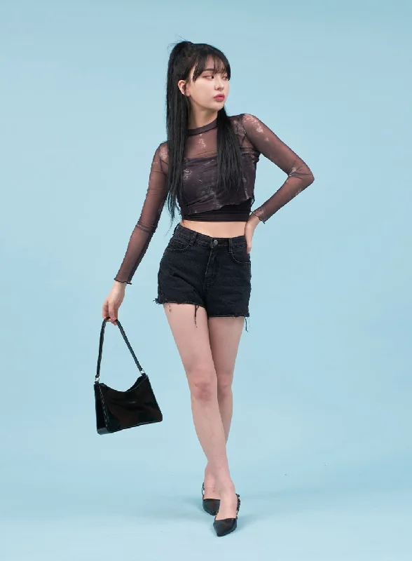 Weekend Deals That Amaze Tie-dye Sheer Cropped Long-sleeve Top CA07