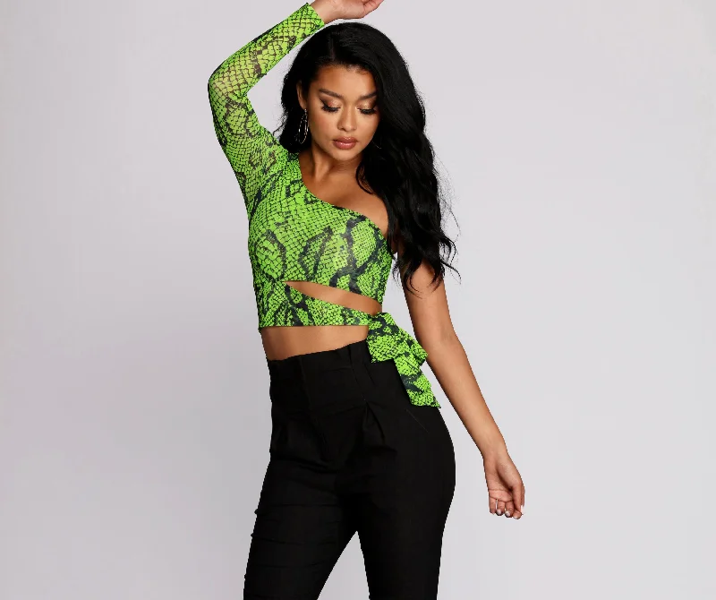 Top Pick With Bite Mesh Tie Crop