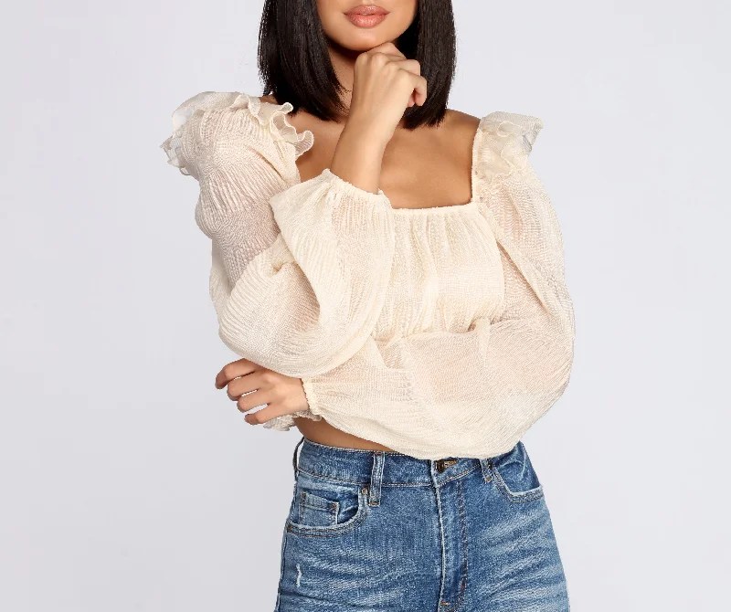 Now Available Crinkle Detail Square Neck Blouse