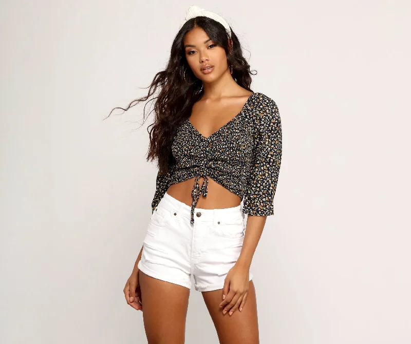 Stock Clearance Little Blooms Smocked Cropped Blouse
