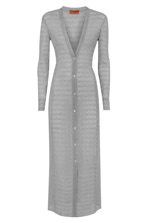 Weekend Deal Long Lace Cardigan - Silver