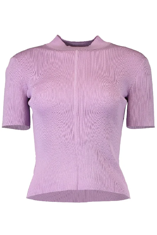 Weekend Discounts to Celebrate Short Sleeve Mock Neck Ribbed Pullover