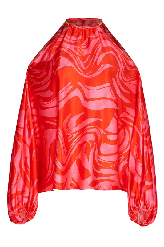 Weekend Steals Await Janina Blouse - Pink Red Marble