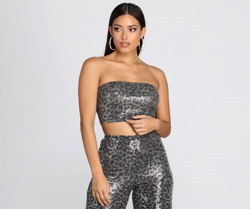 Shop the Weekend Away Leopard Sequin Tube Top