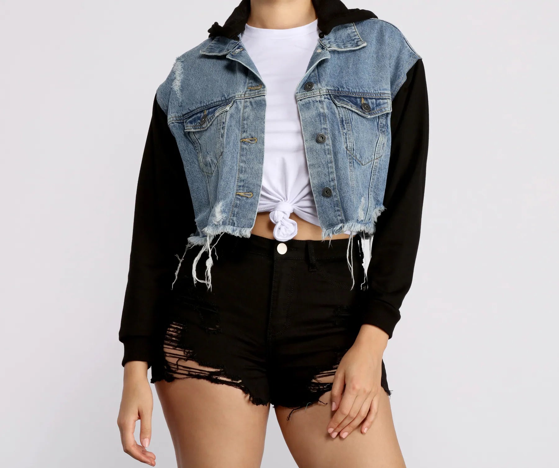 Stock Up On The Road Denim Cropped Hoodie