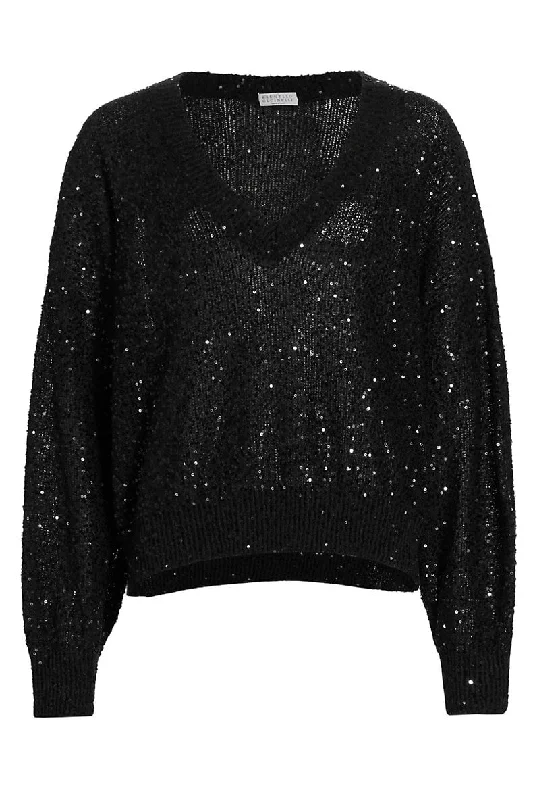 Low Cost Sequin V-Neck Sweater