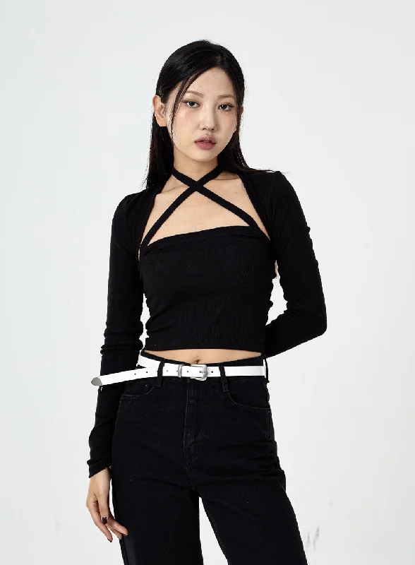 Year-End Clearance Ribbed Cami Top And Long Sleeve Bolero Set CG26