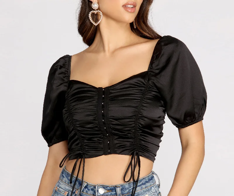 One-Day Only Puff Sleeve Double Tie Front Blouse