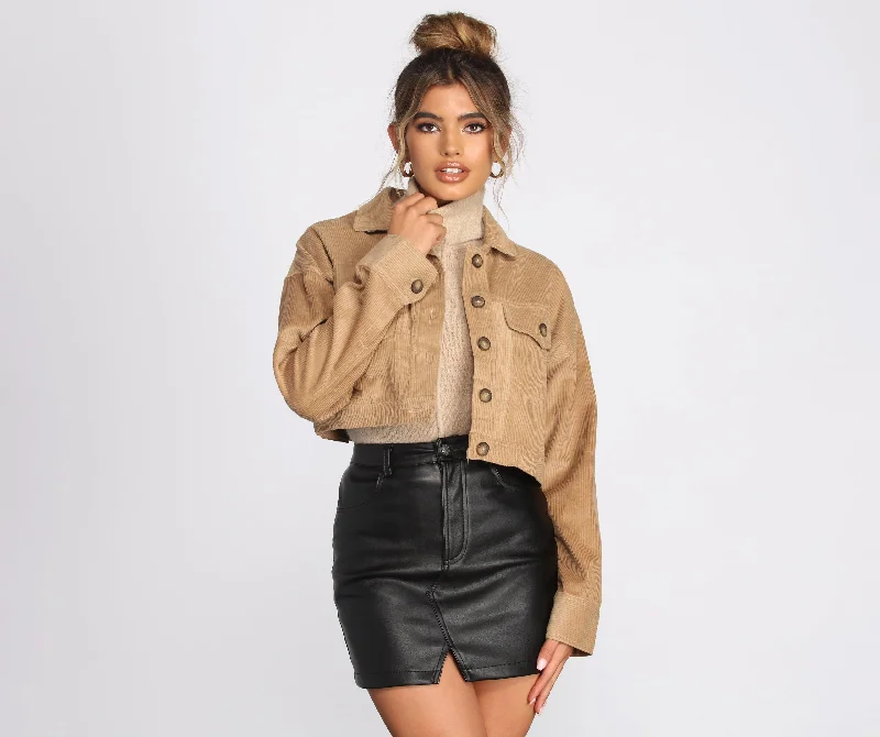 Special Price Double Front Pockets Corduroy Jacket