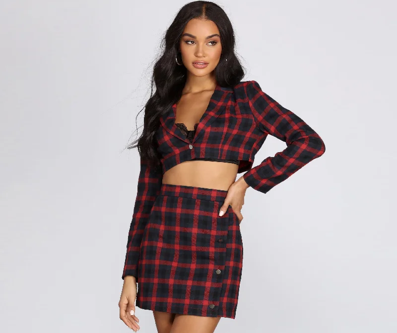 Super Savings Preciously Plaid Cropped Blazer