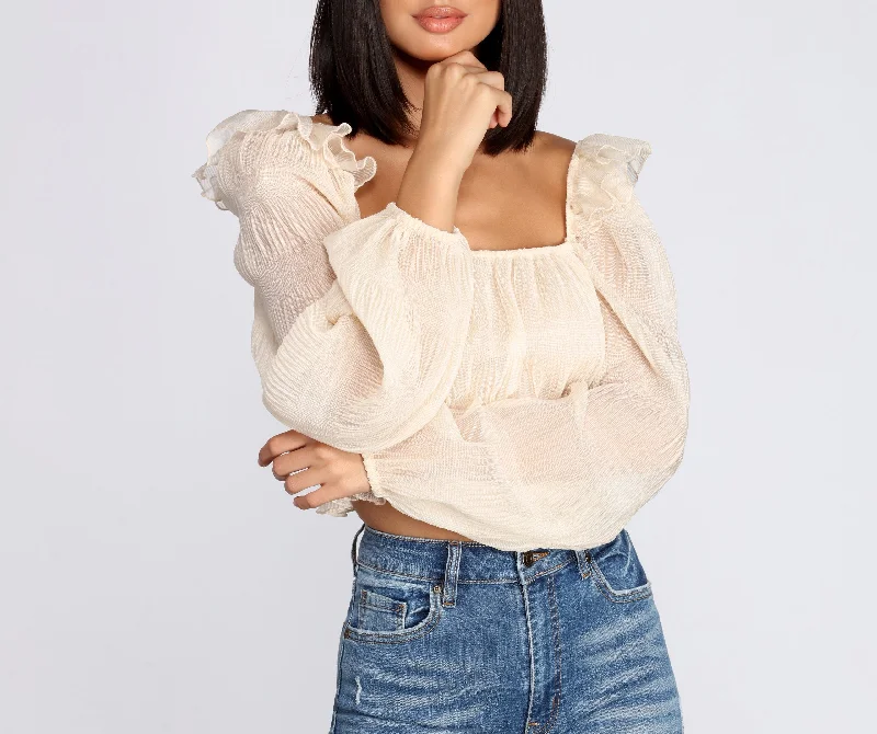 Weekend Discounts to Celebrate Crinkle Detail Square Neck Blouse