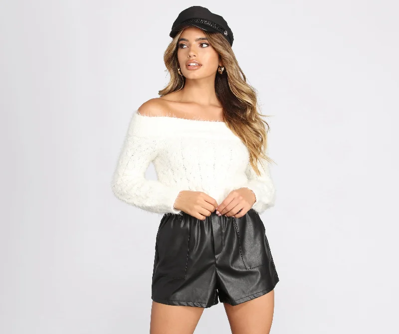 Can't Beat Chenille Cable Knit Crop Top