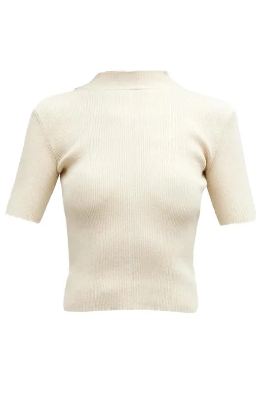 Weekend Savings Extravaganza Short Sleeve Mock Neck Ribbed Pullover