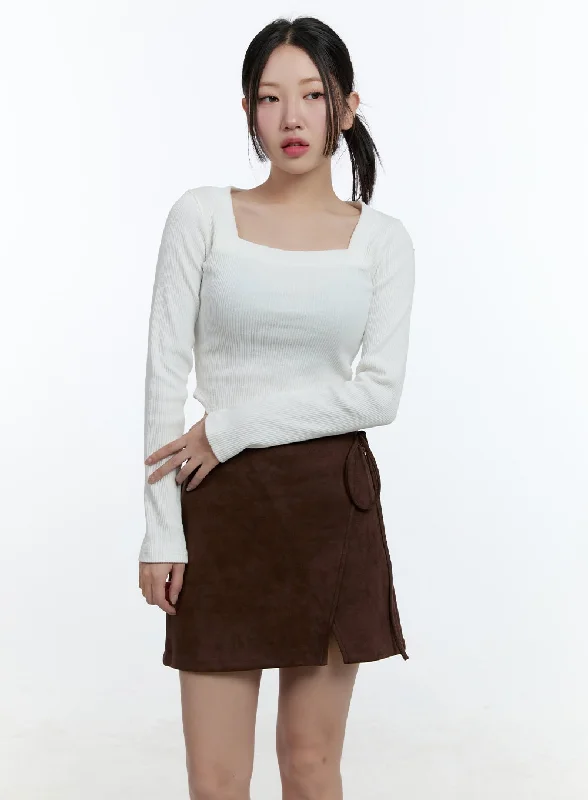 Cash Savings Square Neck Ribbed Crop Top CD423