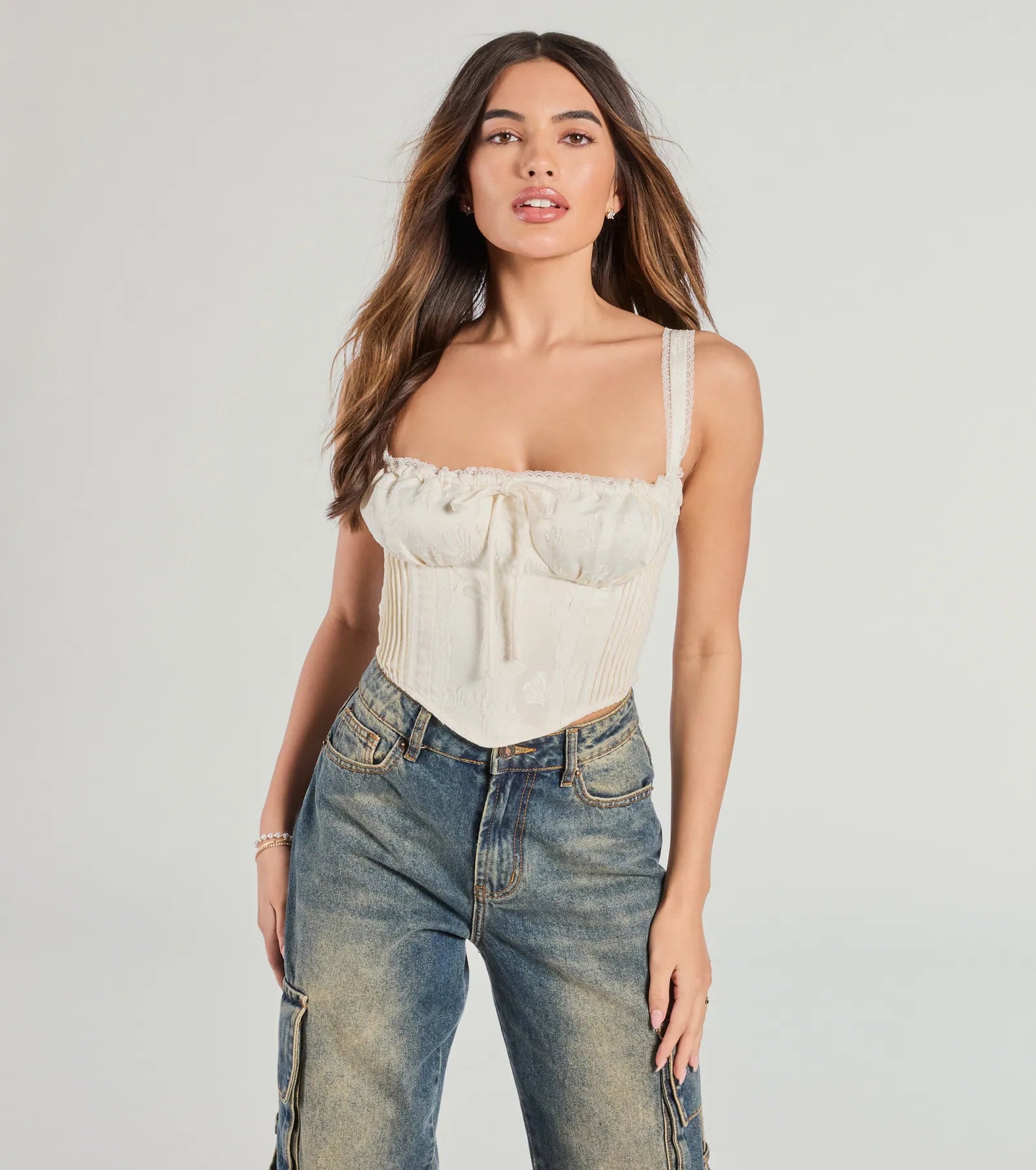 Weekend Bargains to Cherish Flirty Allure Satin Jacquard Bustier Top