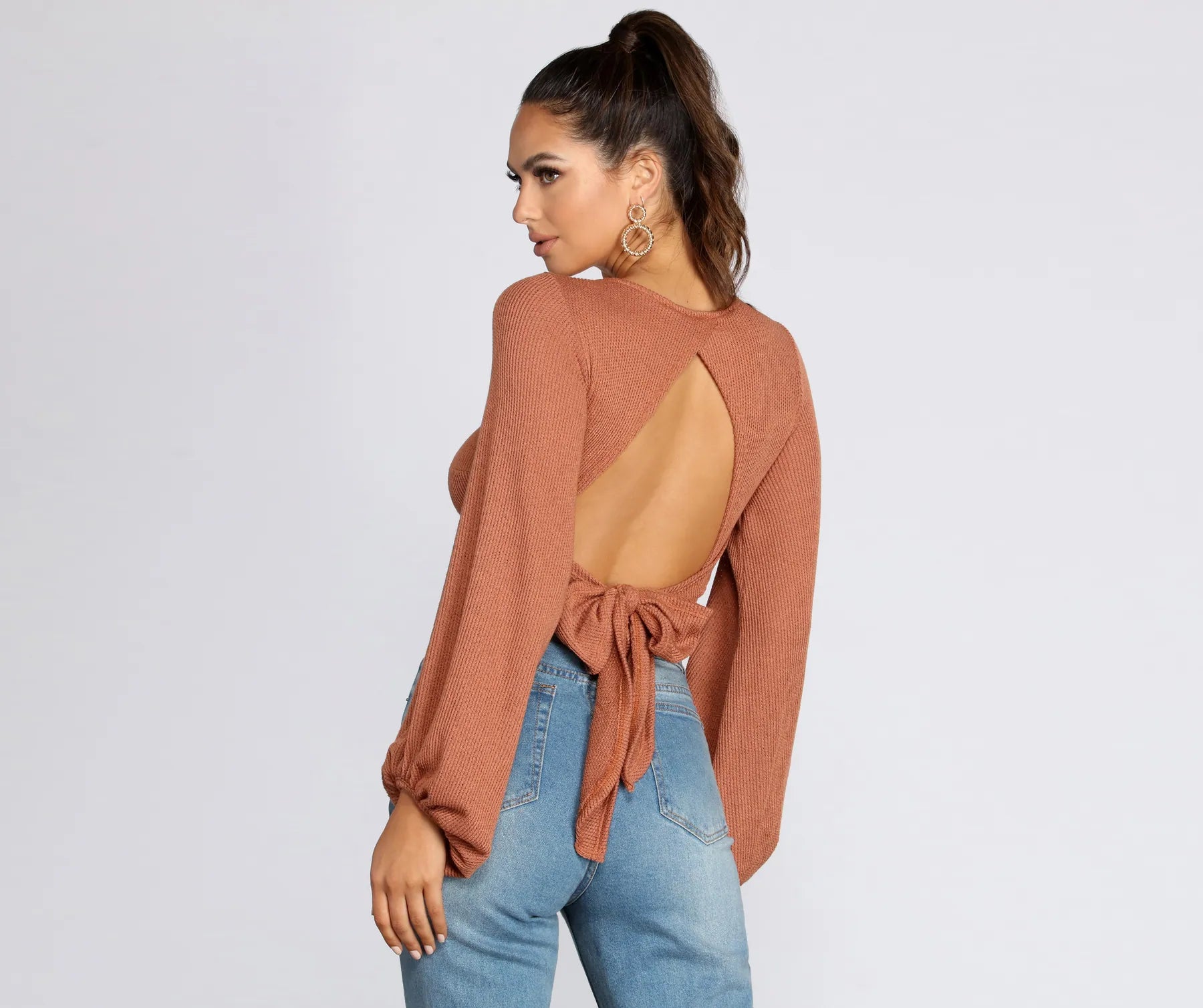 Price Slash Bubble Sleeve Open Back Top