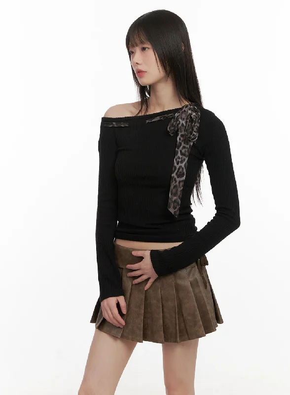 Deep Savings One-Shoulder Slim-Fit Top with Leopard Scarf CD426