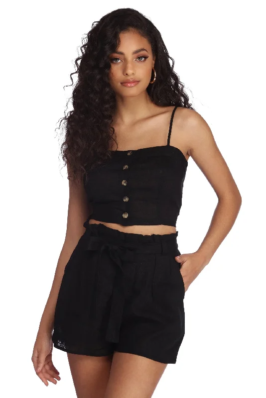 Early Bird Lovely In Linen Crop Top