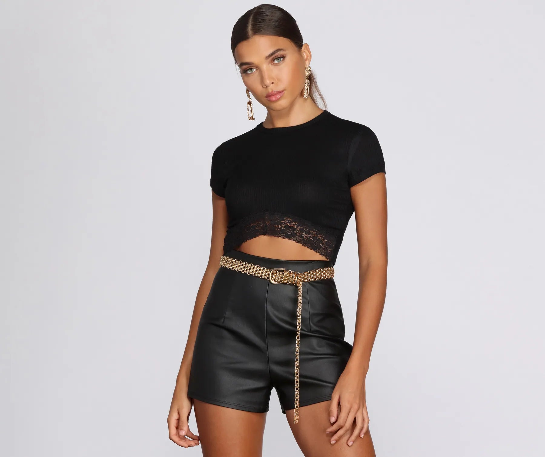 Weekend Savings Extravaganza Lace Trim Ribbed Crop Top