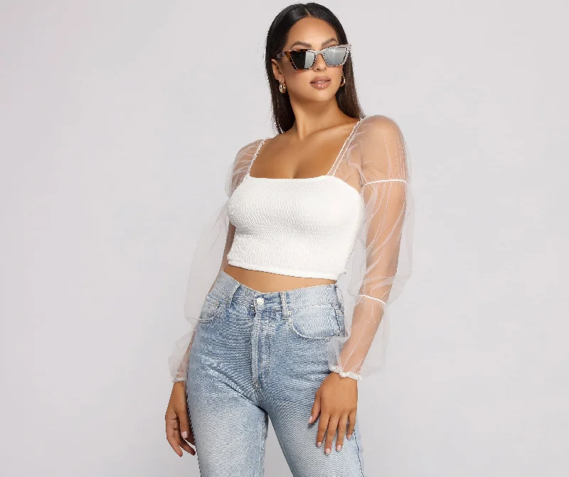 Weekend Deals to Make You Happy Statement Stunner Smocked Puff Sleeve Crop Top