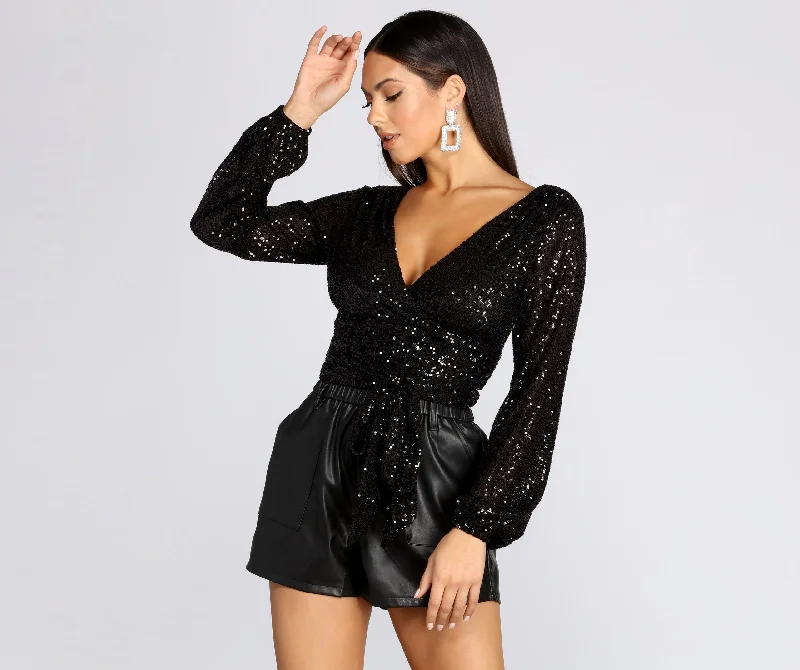 Bargain Alert All Over Sequin Surplice Top