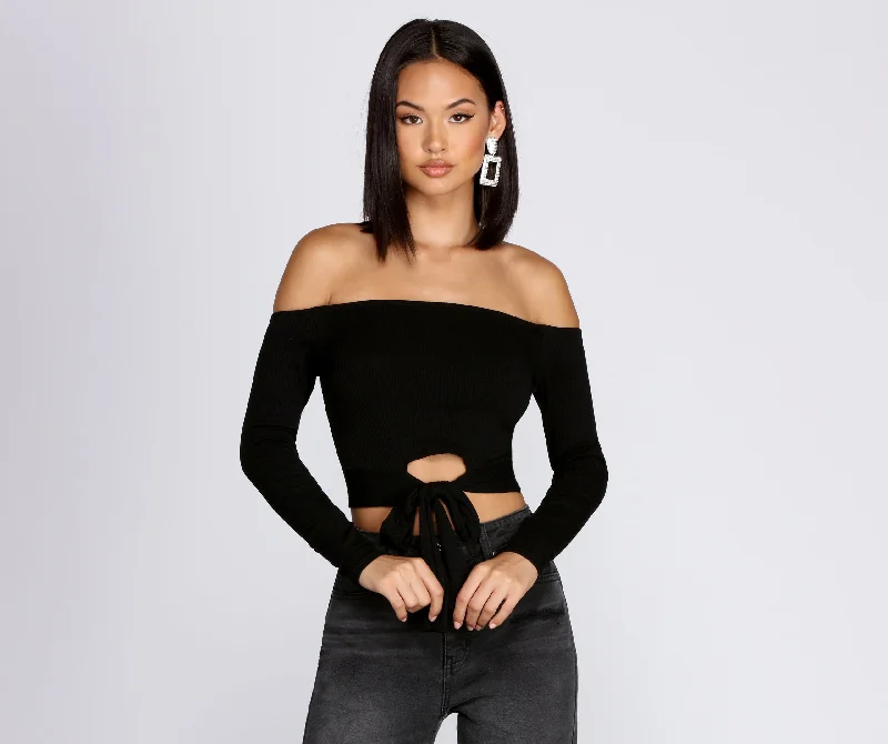 Weekend-Only Price Drops Off Shoulder Tie Front Crop Top