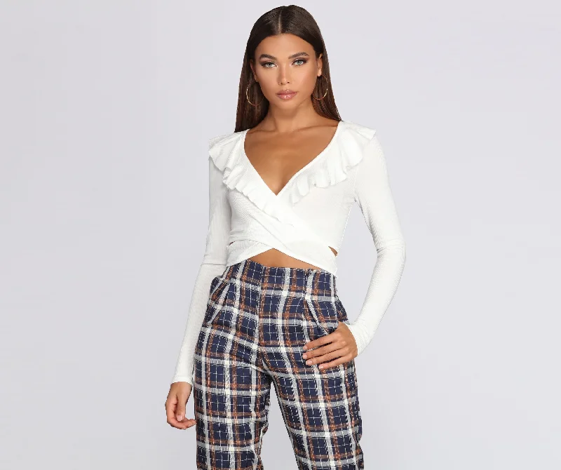 Weekend Offers That Amaze Ruffle Wrap Front Crop Top