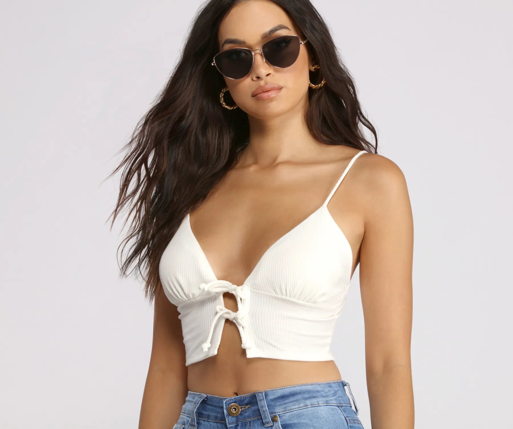Weekend Bargains to Grab Double Row Tie Front Ribbed Crop Top