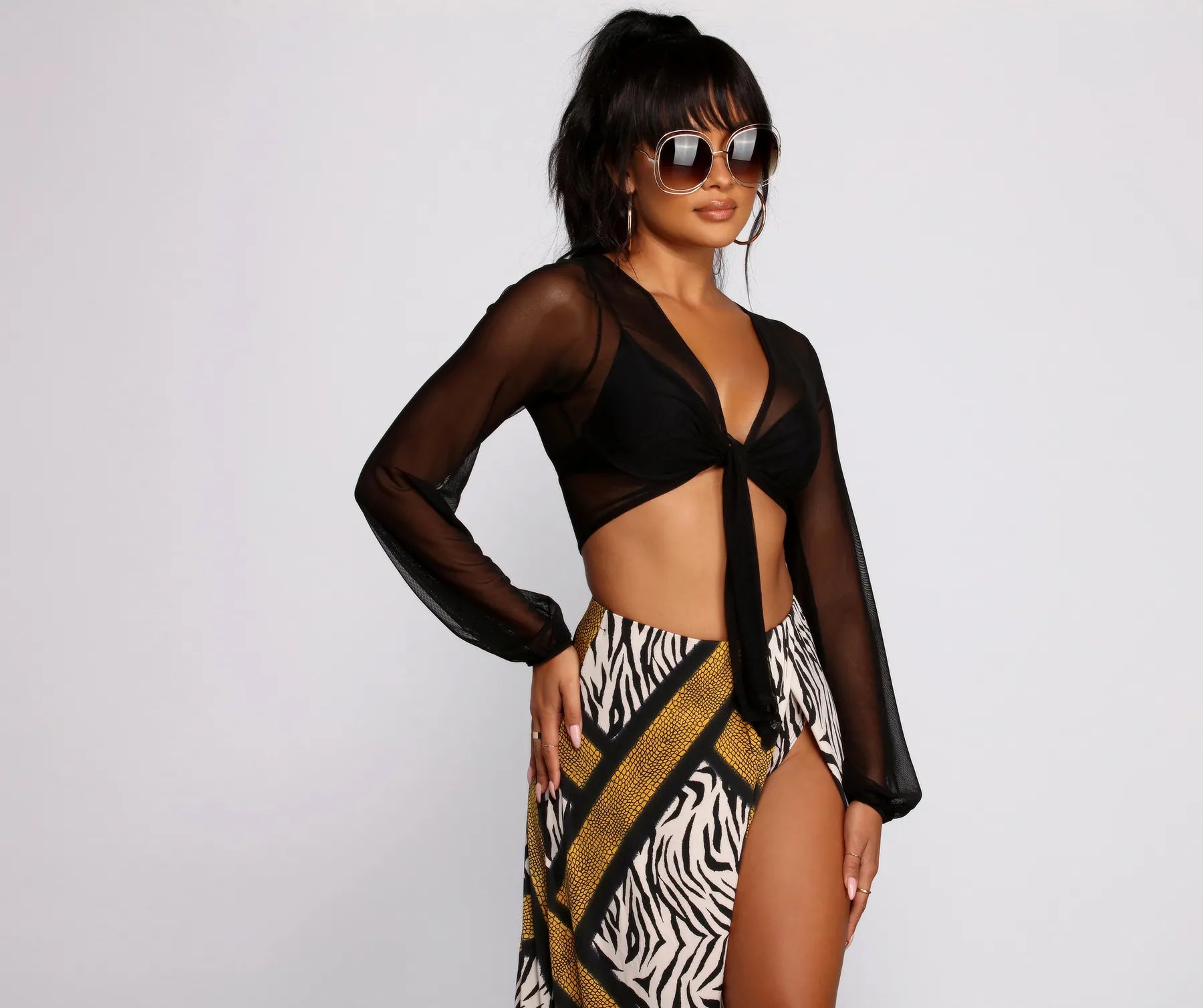 Weekend Specials to Grab She's A Stunner Mesh Tie Front Top