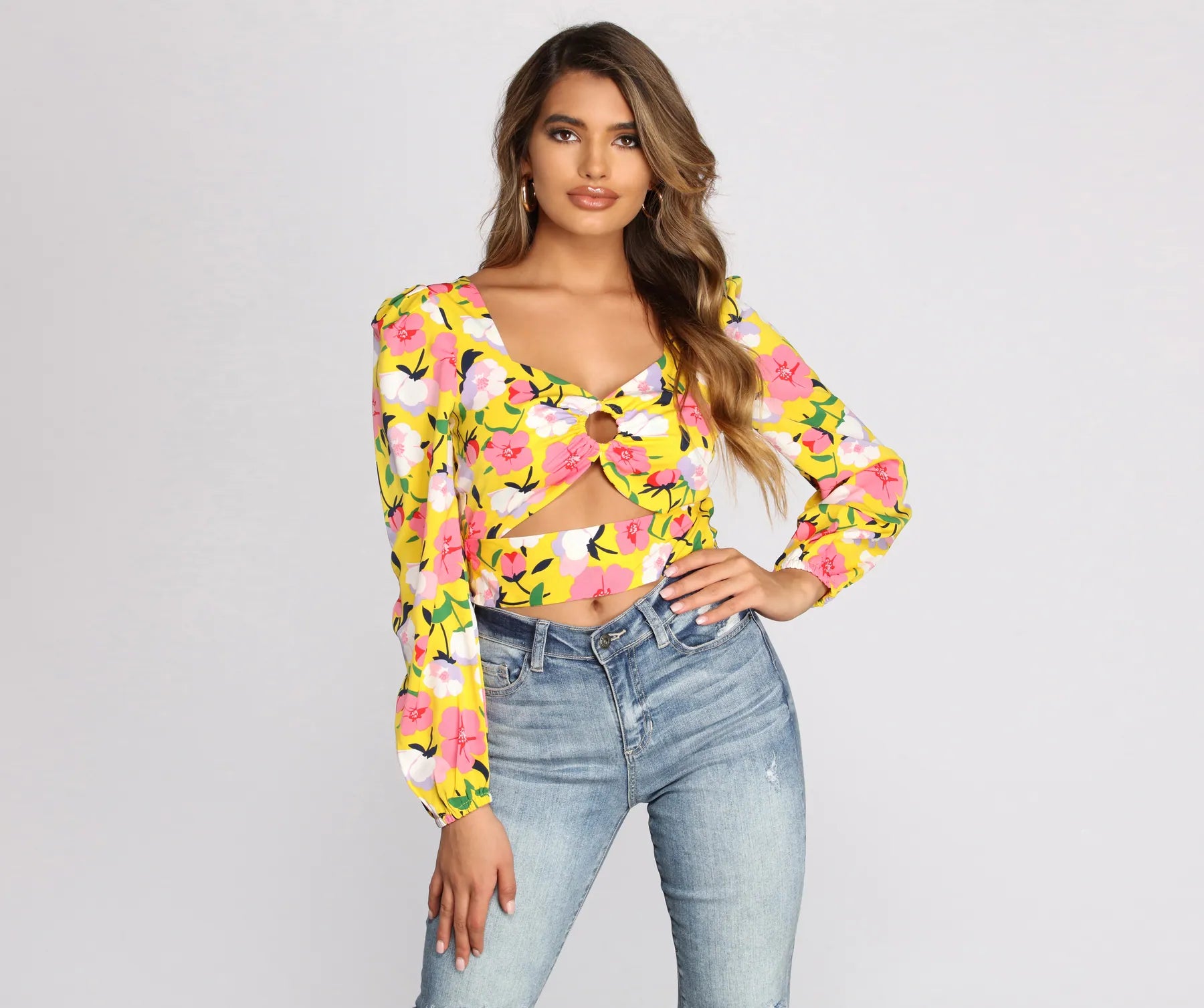 Can't Resist Flashy Florals Cut Out Crop Top