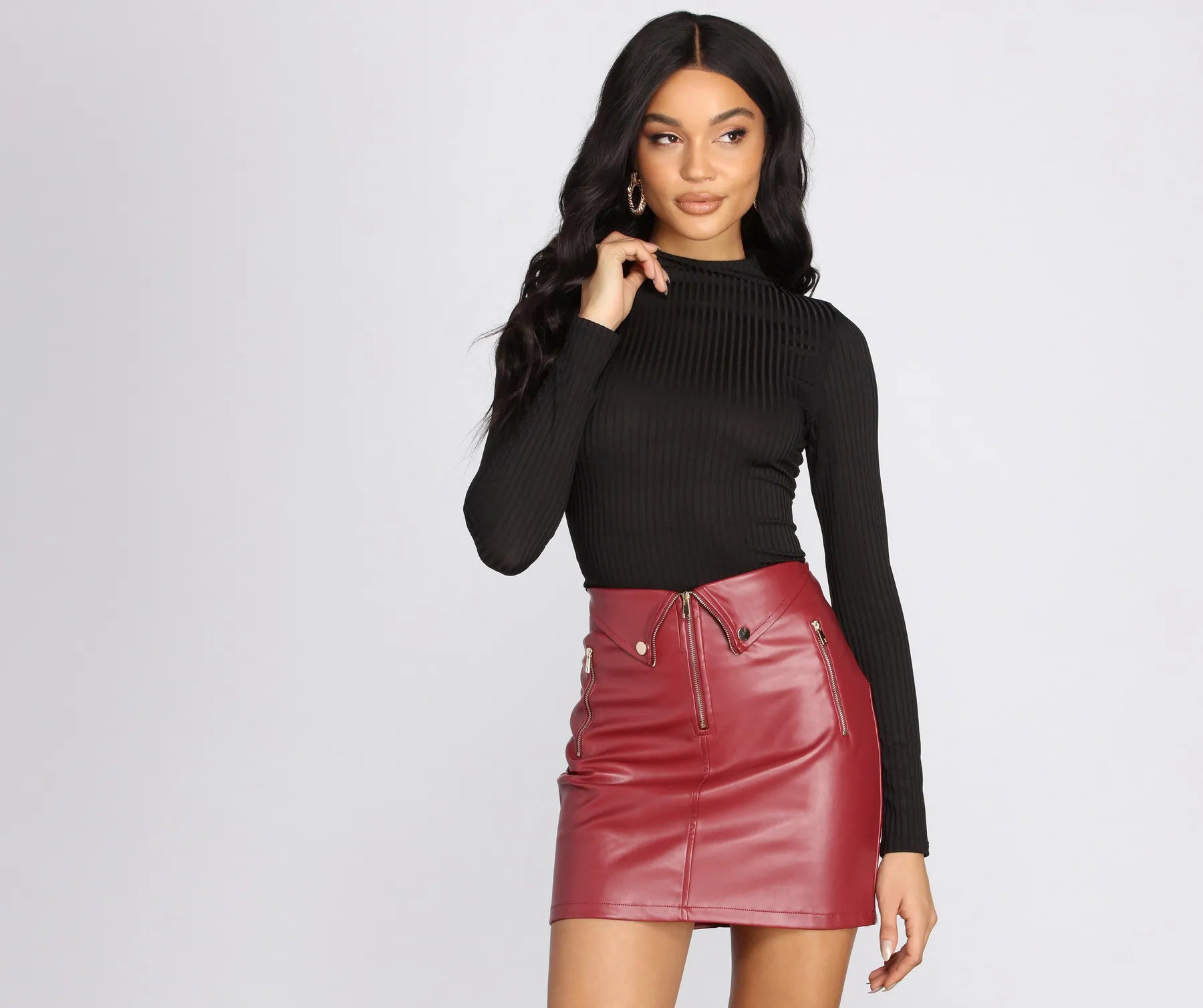 Mega Discount Ribbed Knit Mock Neck Crop Top