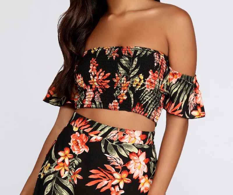 Hurry Up Hot Tropics Smocked Crop Top