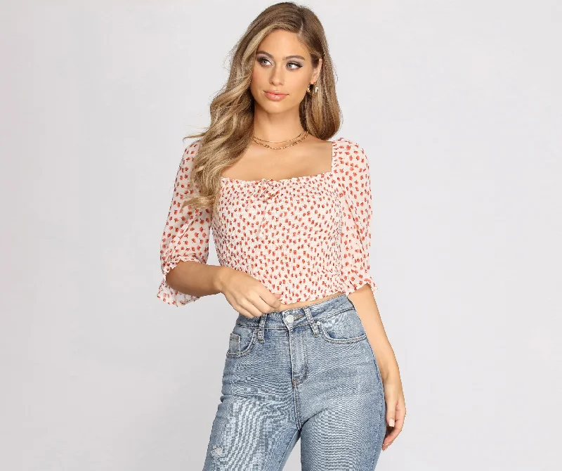 Weekend Savings Fiesta Flirtatious Florals Smocked Crop Top