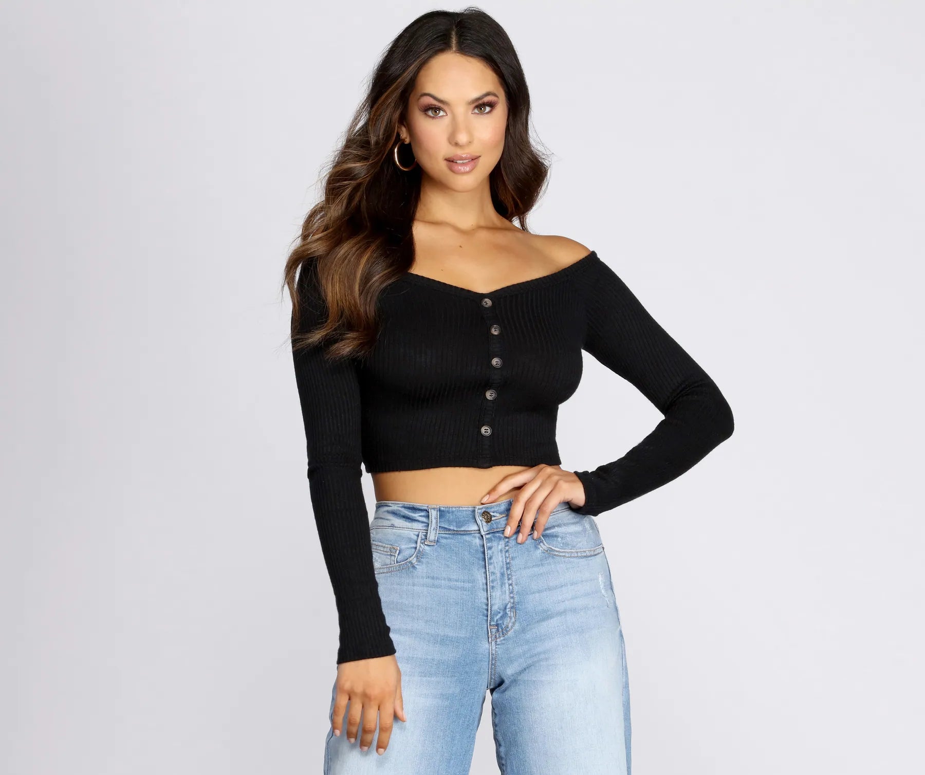 Weekend Savings Spectacle Button Detail Ribbed Knit Crop Top