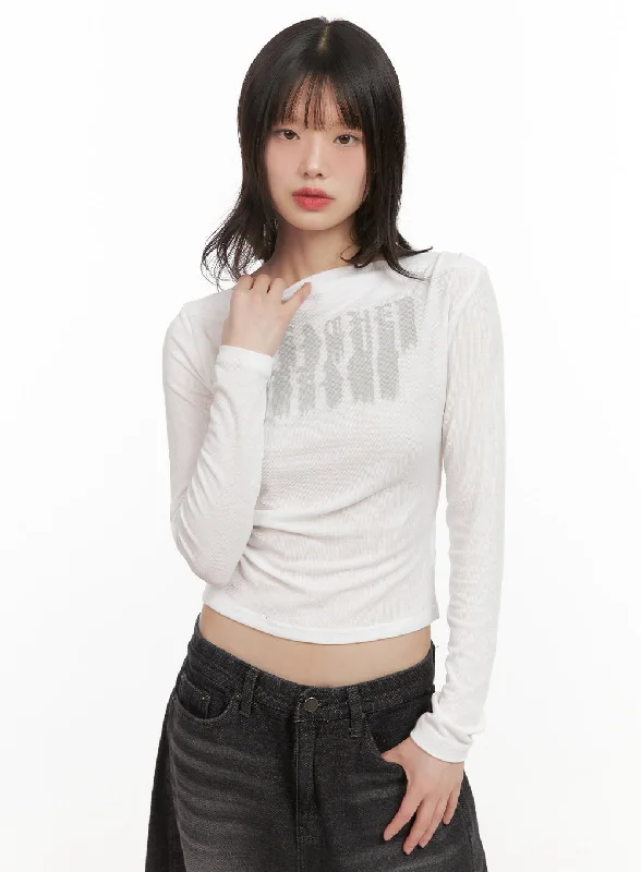 Huge Savings Graphic Slim-Fit Long-Sleeve Crop Top CJ501