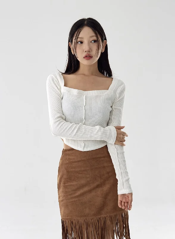 Shop the Weekend Away Square Neck Crop Long Sleeve Shirt CG16