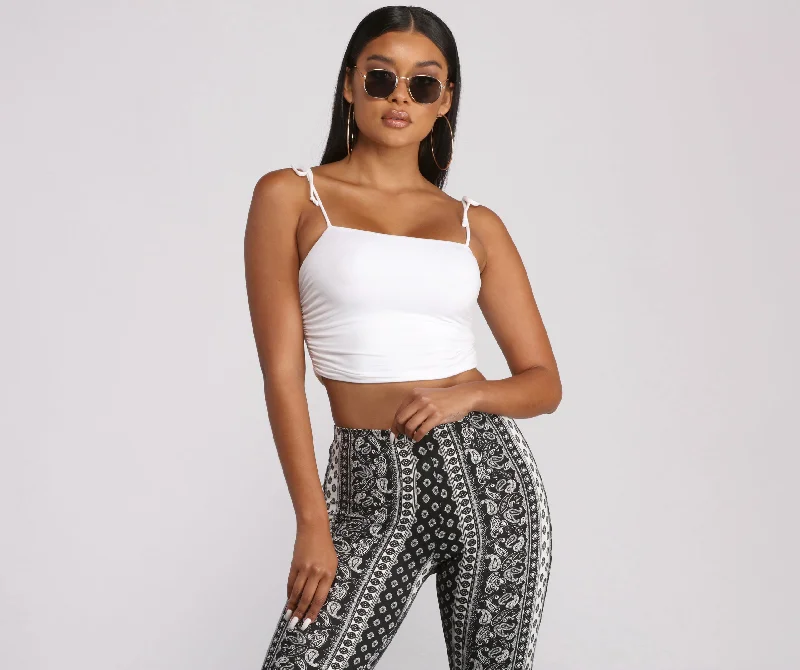 Low Cost Tie Strap Ruched Crop Tank Top