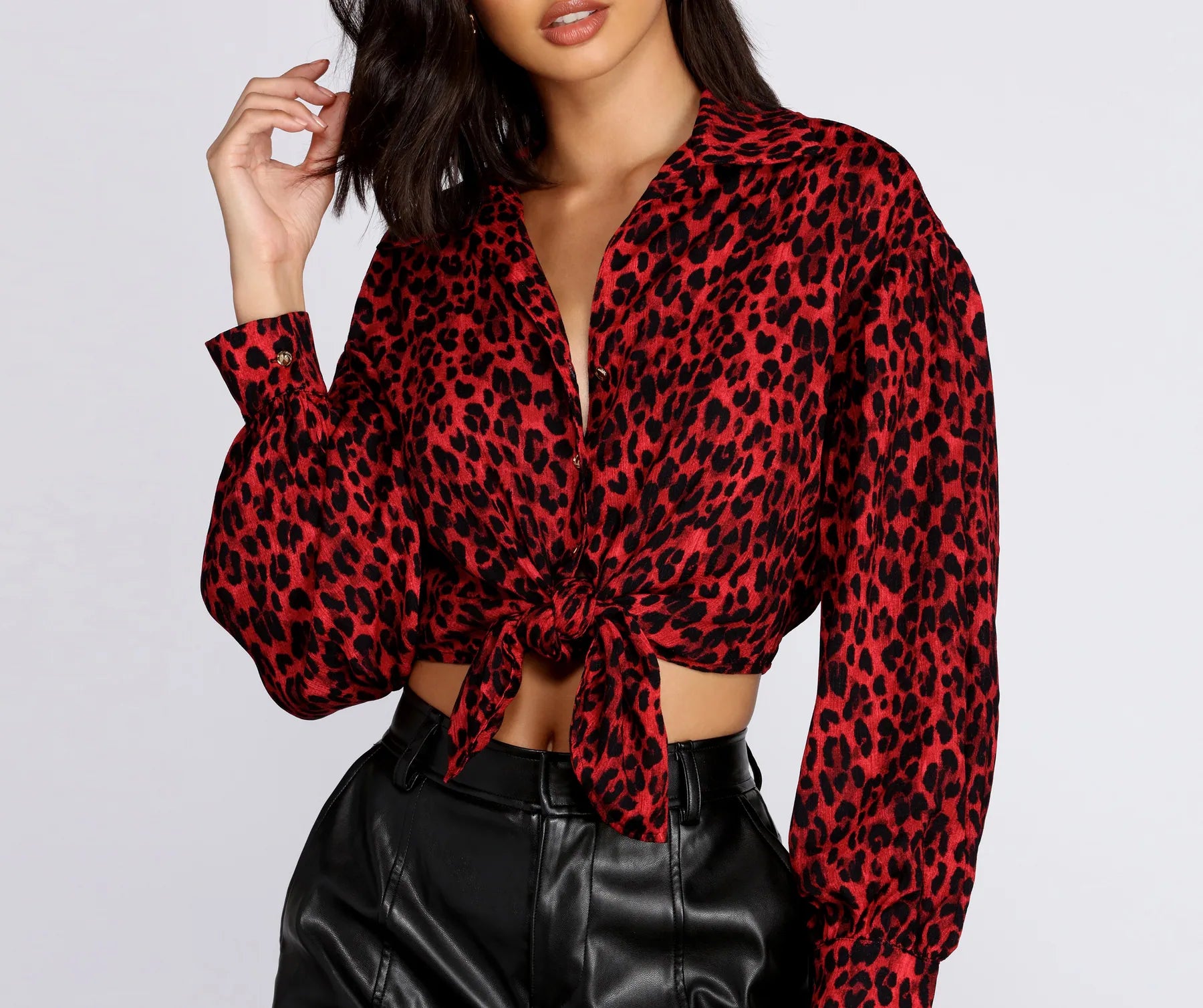 Celebrate the Weekend with Discounts Button Up Leopard Print Blouse
