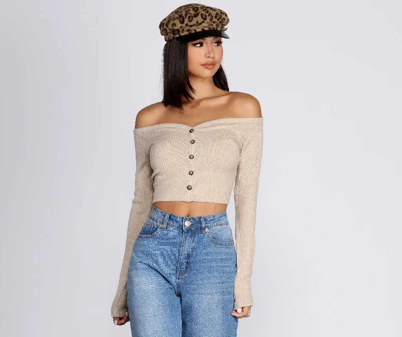 Year-End Clearance Buttoned In Basics Crop Top