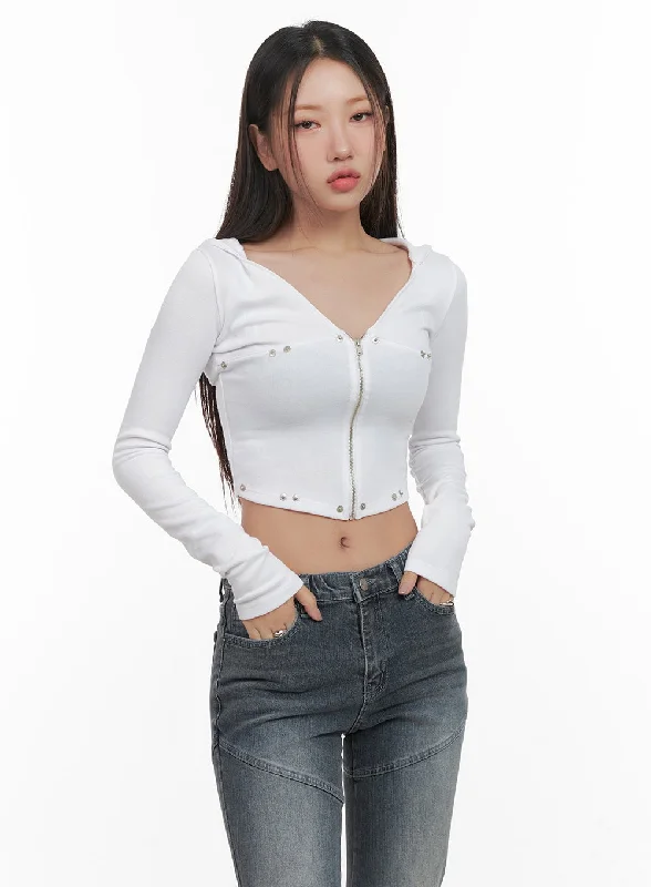 Weekend Discounts to Grab Slim-Fit Hooded Crop Top CD416