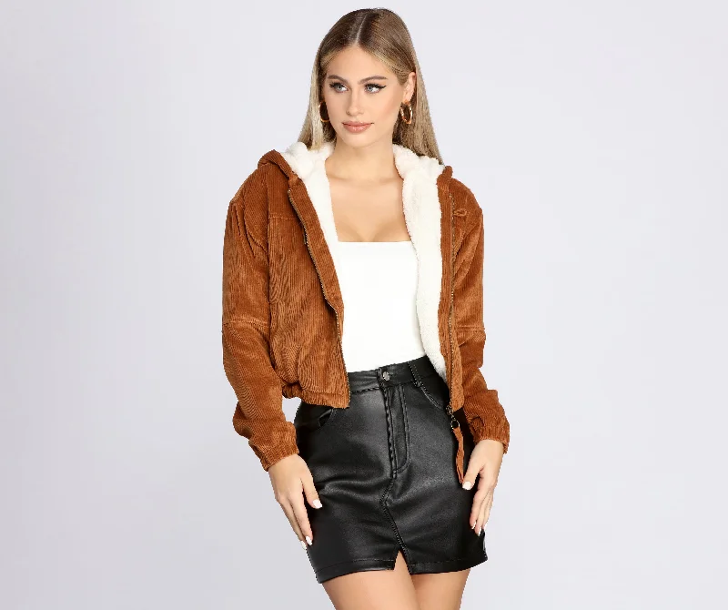 Special Discount Sherpa Lined Corduroy Bomber Jacket