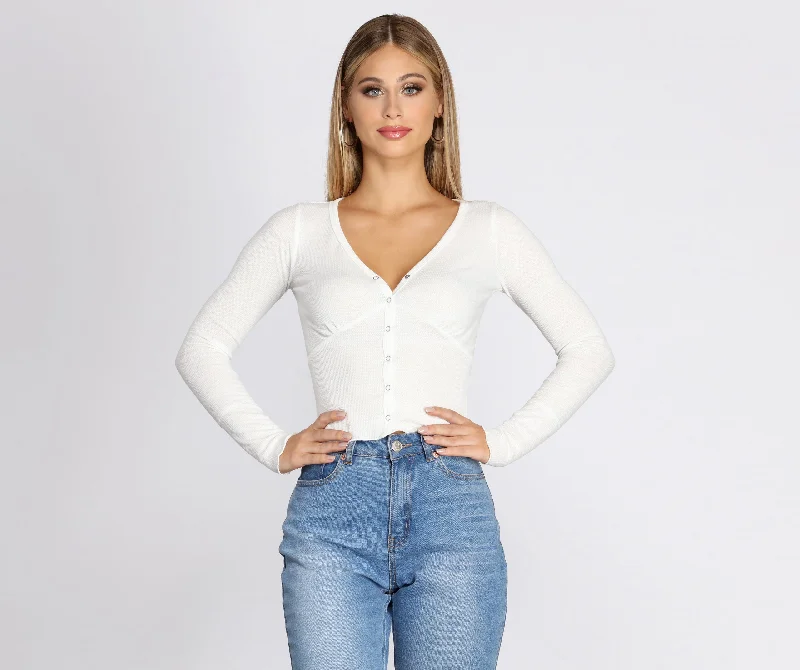Early Bird Button Up Henley Crop Top