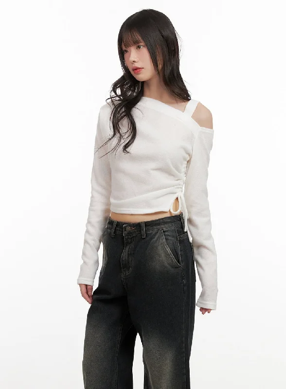 Great Bargain One-Shoulder Long-Sleeve Bliss Crop Top CJ501