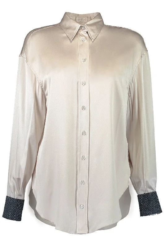 Unwind with Weekend Discounts Contrast Cuff Satin Soft Shirt
