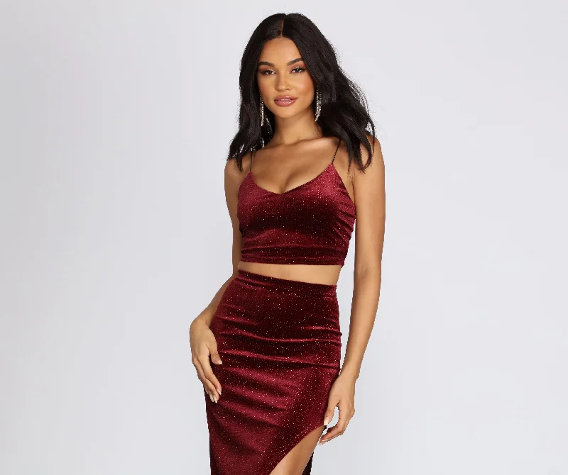 Weekend Specials to Love Irresistible Velvet Shimmer Crop Top