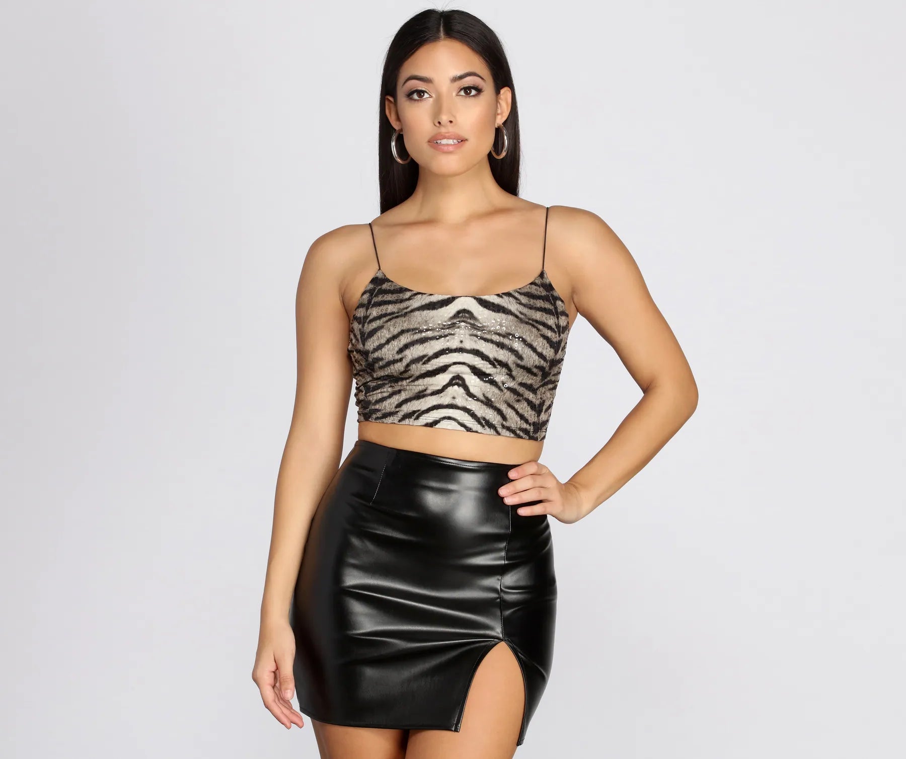 Super Bargain Sequin Tiger Print Crop Top