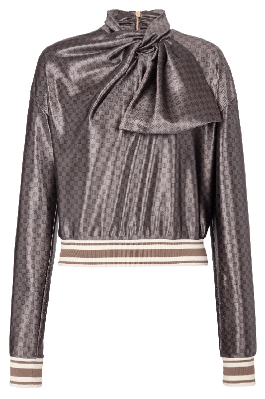 Weekend Offers That Shine Monoram Tie Neck Blouse