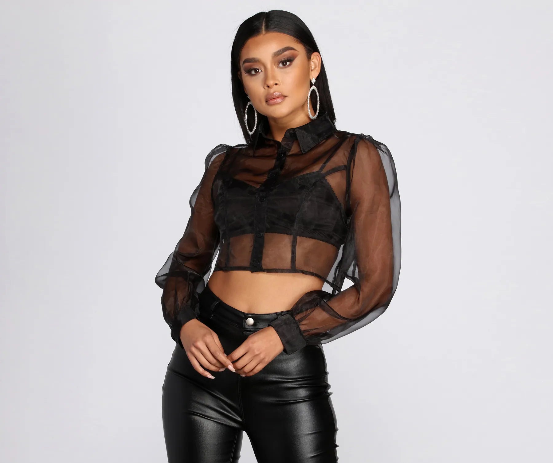 Today Only Sheer And Chic Collared Crop Top