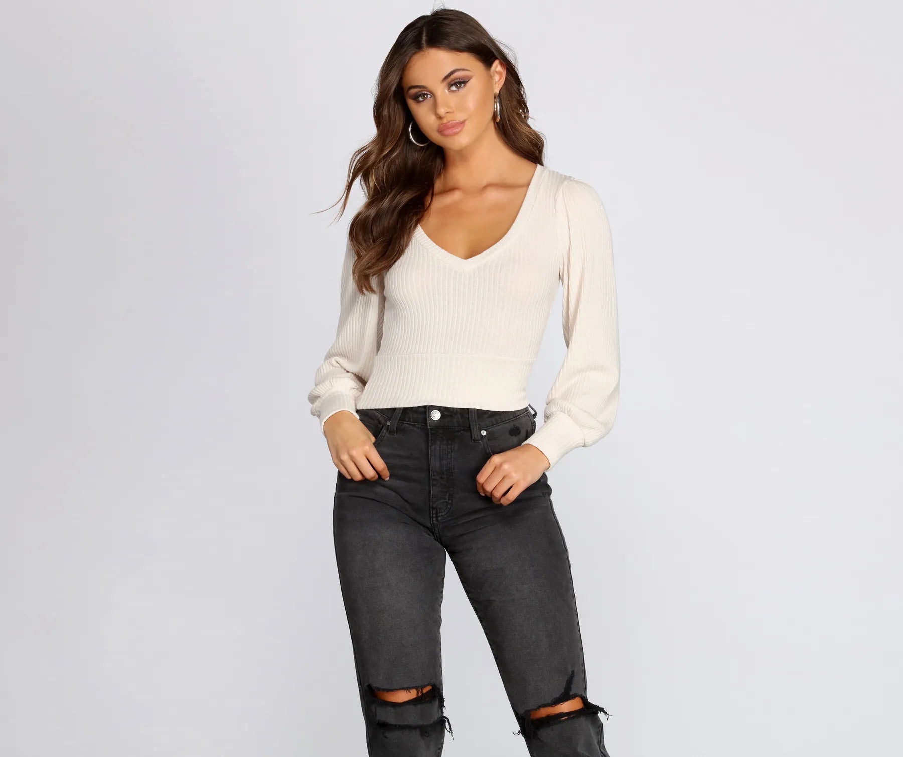 Special Buy Brushed Ribbed Knit V-Neck
