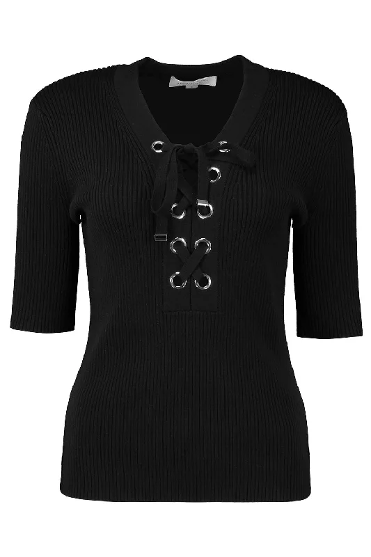 Weekend Bargains to Celebrate Lace Up Tee - Black